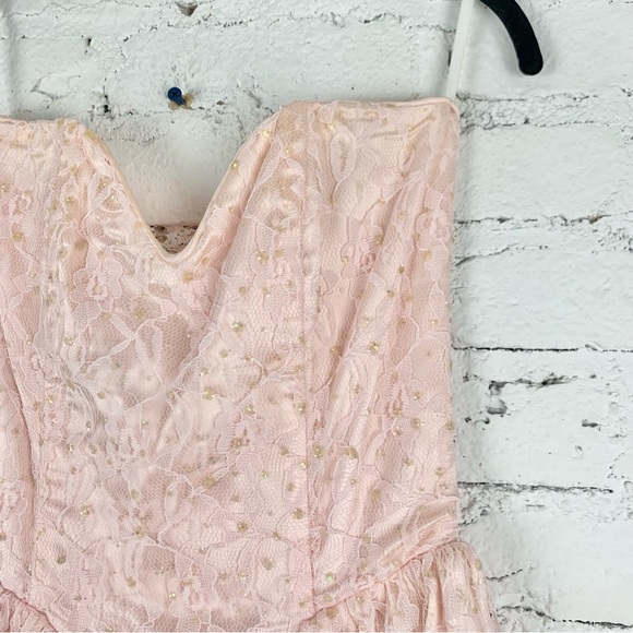 Gunne Sax Jessica McClintock Strapless Pink Glitter Sequin Lace Dress Nylon 7/8 - Picture 16 of 16